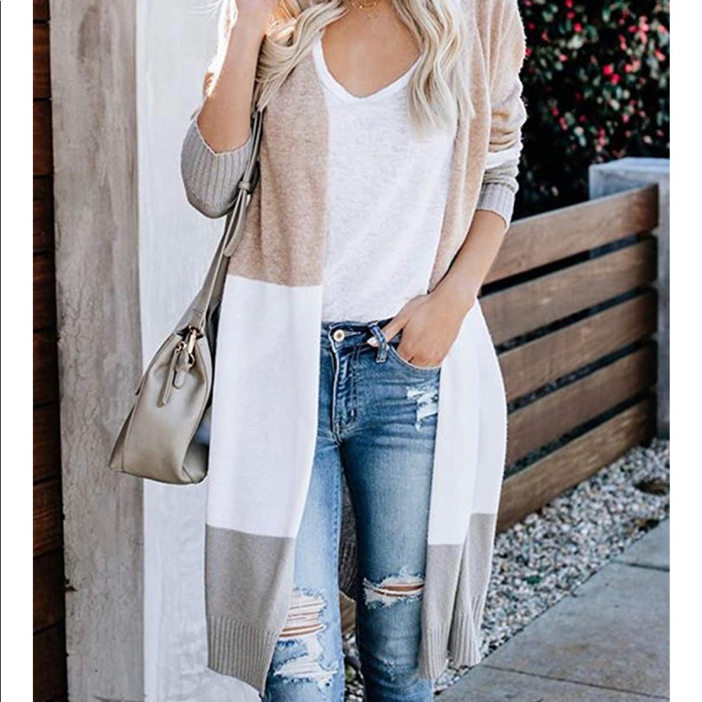 Long Tri-Colored Cardigan